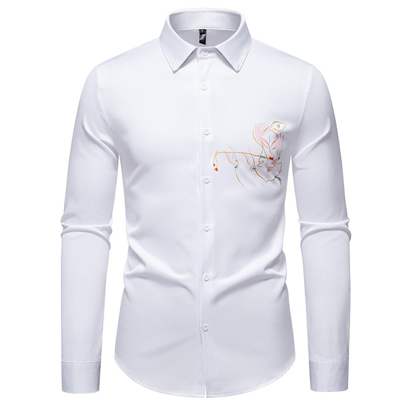 Herren Elegantes Langarmhemd mit kreativer Stickerei ModeGeist