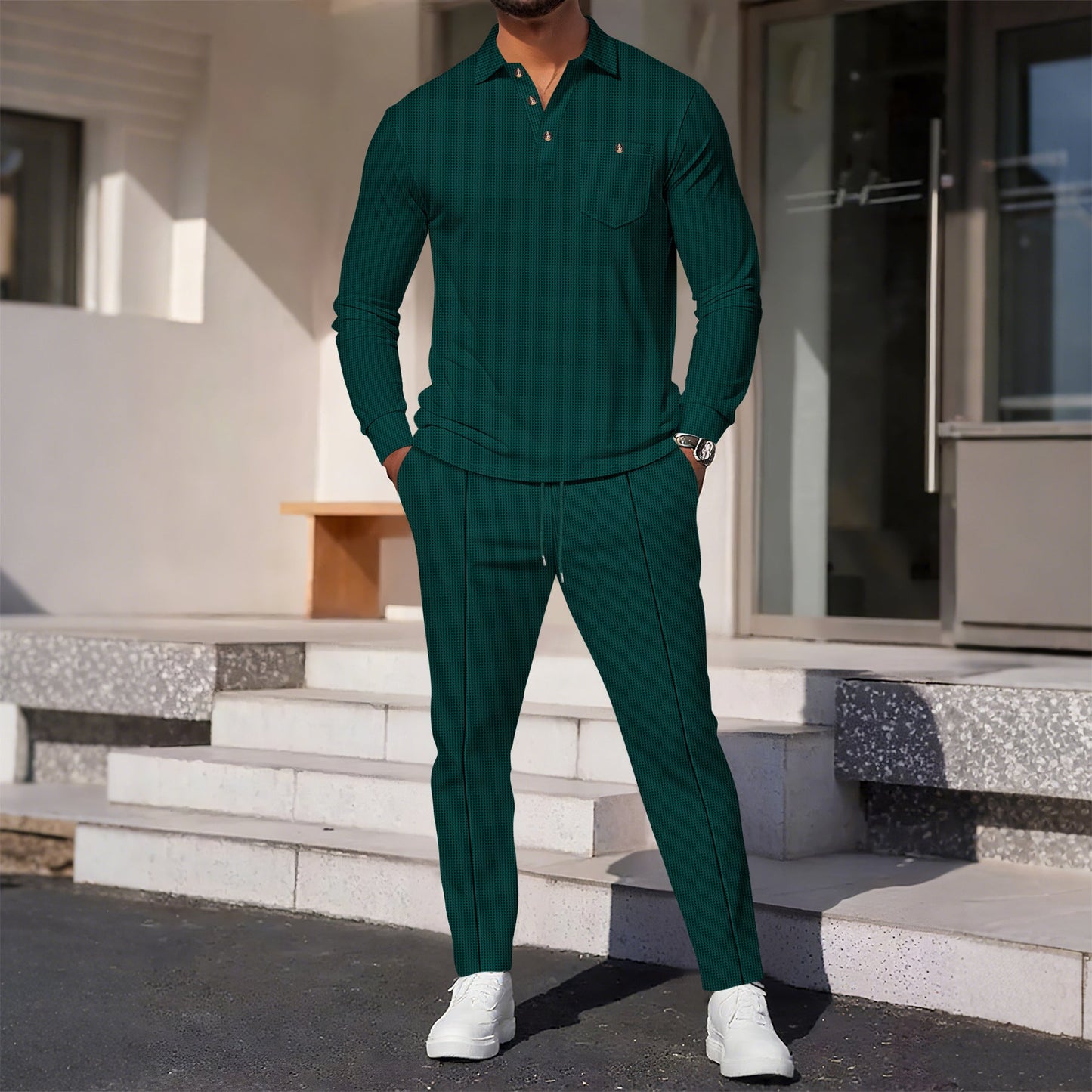 Herren eleganter Freizeitanzug mit strukturiertem Oberteil und bequemen Hosen ModeGeist