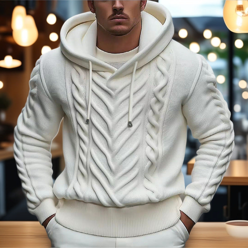 Herren Kapuzenpullover mit strukturiertem Zopfmuster und elastischem Bund ModeGeist