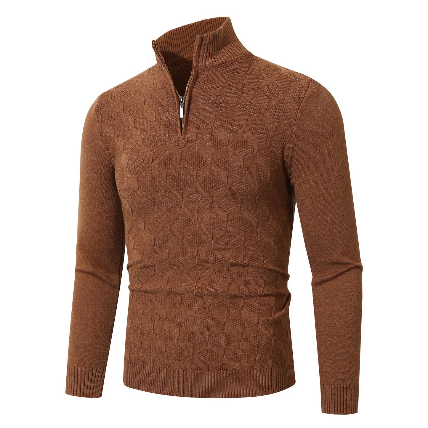 Herren lässiger Strickpullover mit halbem Reißverschluss und strukturiertem Muster ModeGeist