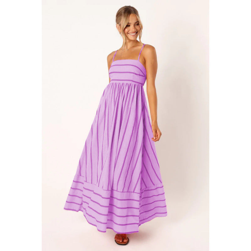 Damen Maxikleid mit feinen Streifen und elastischem Taillenbund ModeGeist