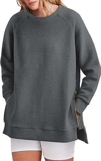 Damen modischer Sweatshirt mit seitlichen Reißverschlüssen ModeGeist