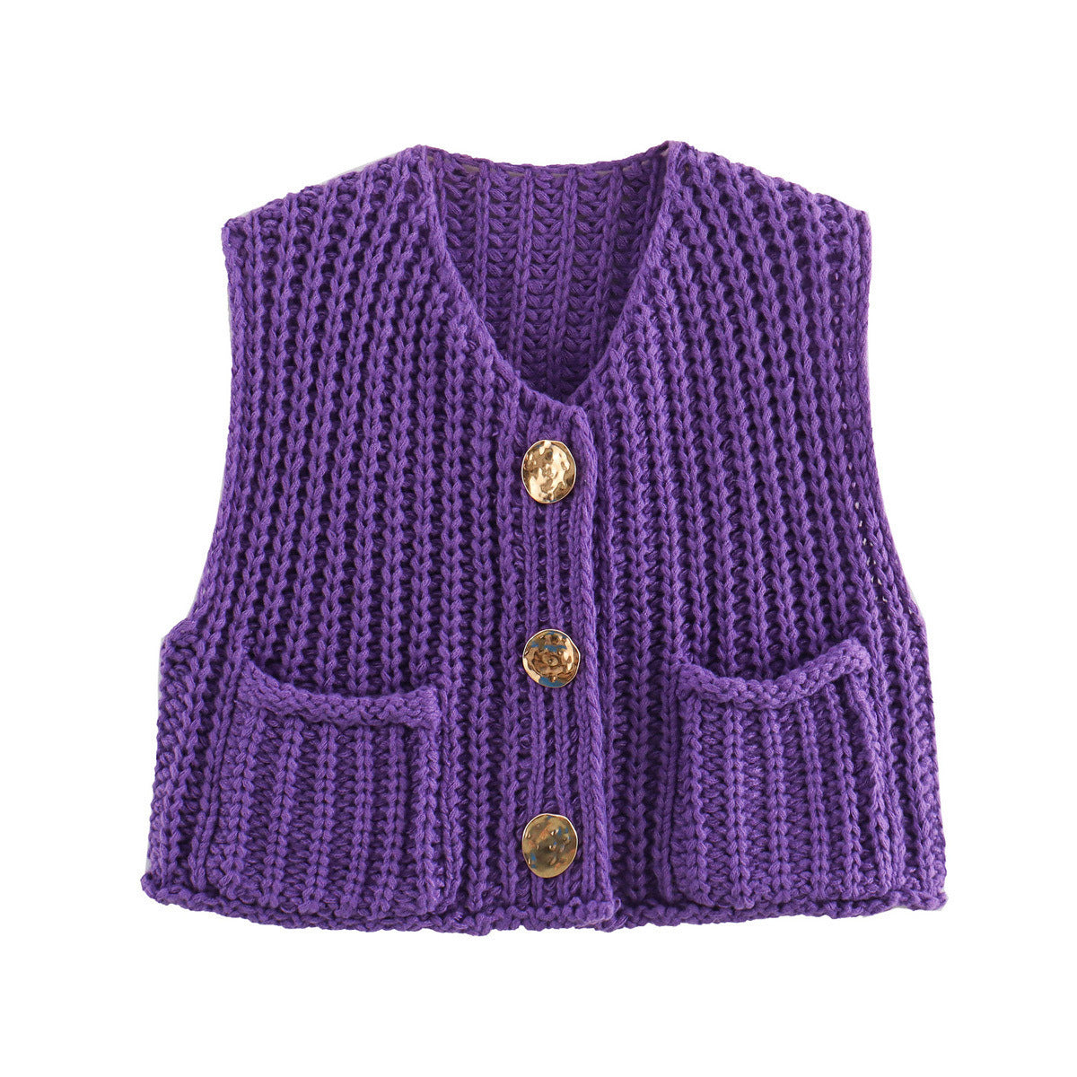 Damen modische Strickweste mit Knopfdetails und aufgesetzten Taschen ModeGeist