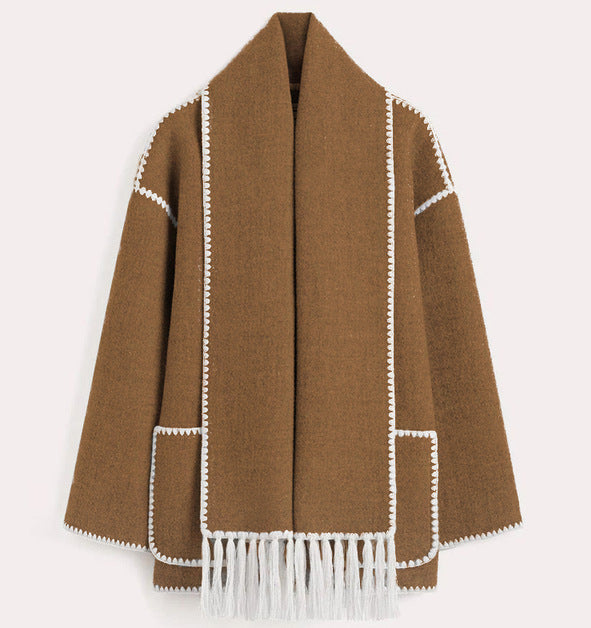 Damen Oversized Strickjacke mit Fransen und Taschen ModeGeist