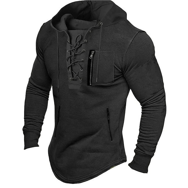 Herren Sportlicher Kapuzenpullover mit ausgefallenem Schnürverschluss ModeGeist