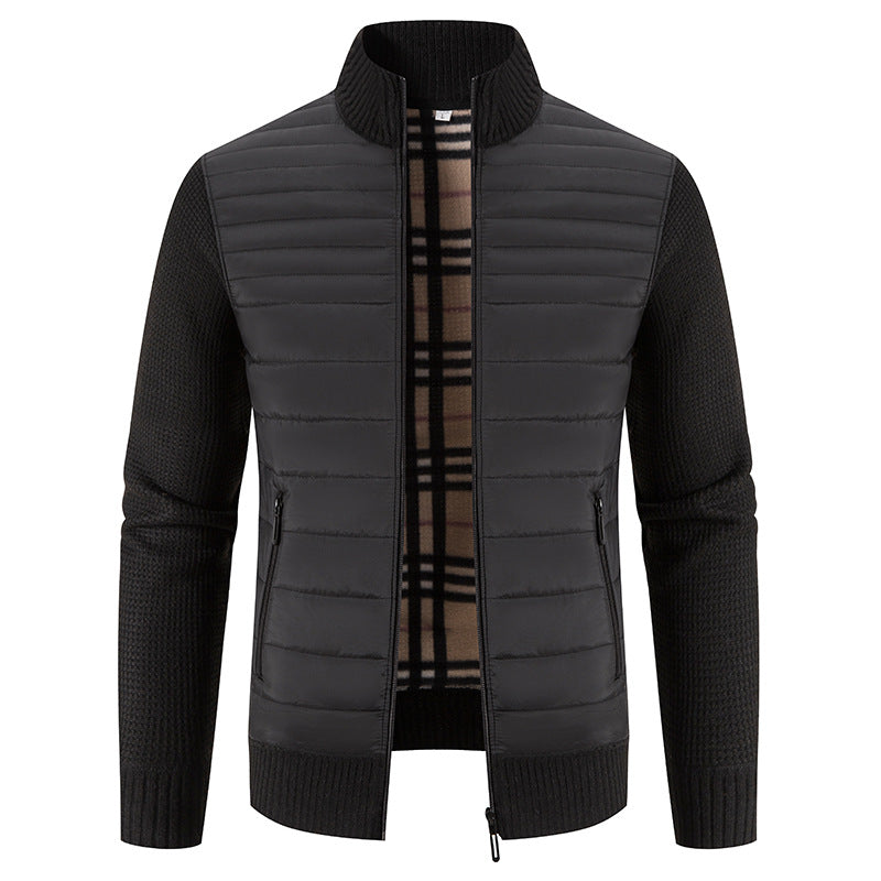 Herren gesteppte Hybridjacke mit Strickärmeln und modernem Stehkragen ModeGeist