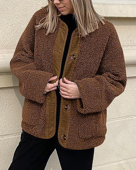 Damen kuschelige Teddyjacke mit farblich abgestimmtem Kragen ModeGeist