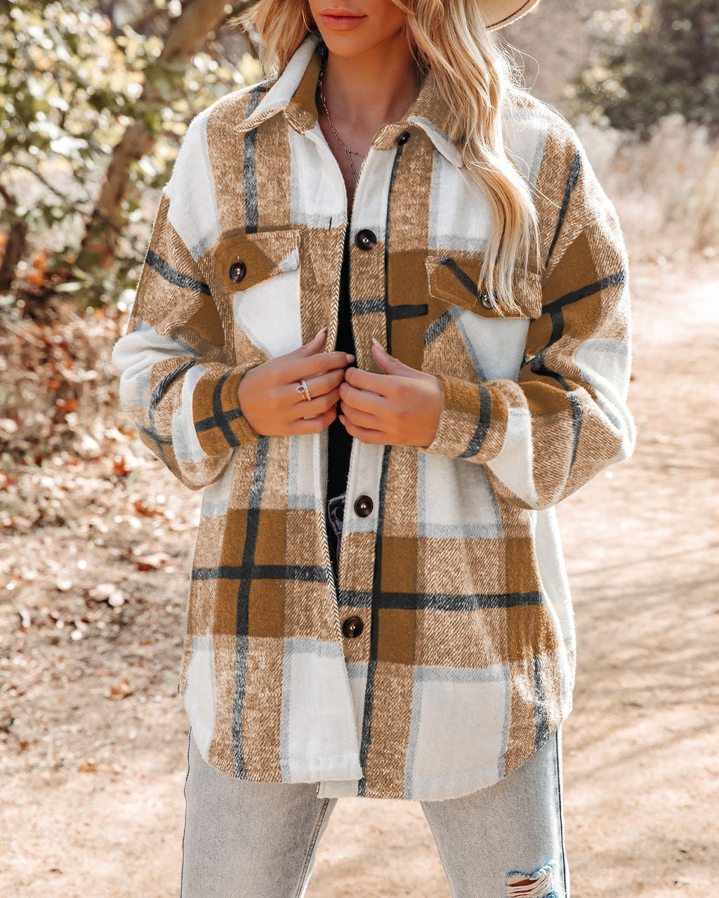 Damen Karierte Flanelljacke mit Brusttaschen ModeGeist
