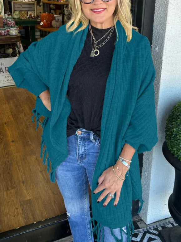 Damen vielseitiger Poncho mit Fransen ModeGeist