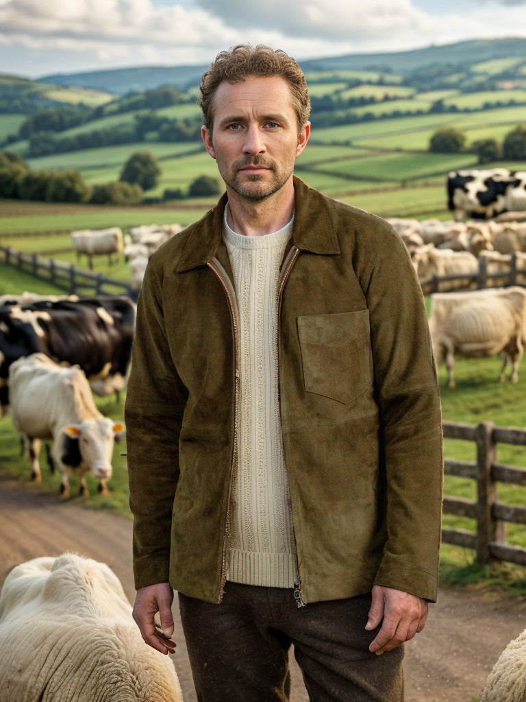 Herren schicke und lässige Wildlederjacke mit Stehkragen ModeGeist