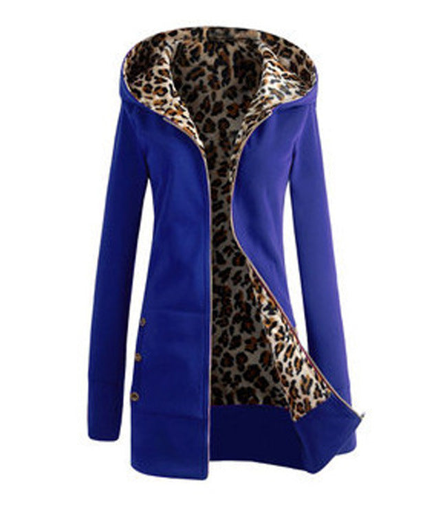 Damen Kapuzenpulloverjacke mit leopardem Innenfutter ModeGeist