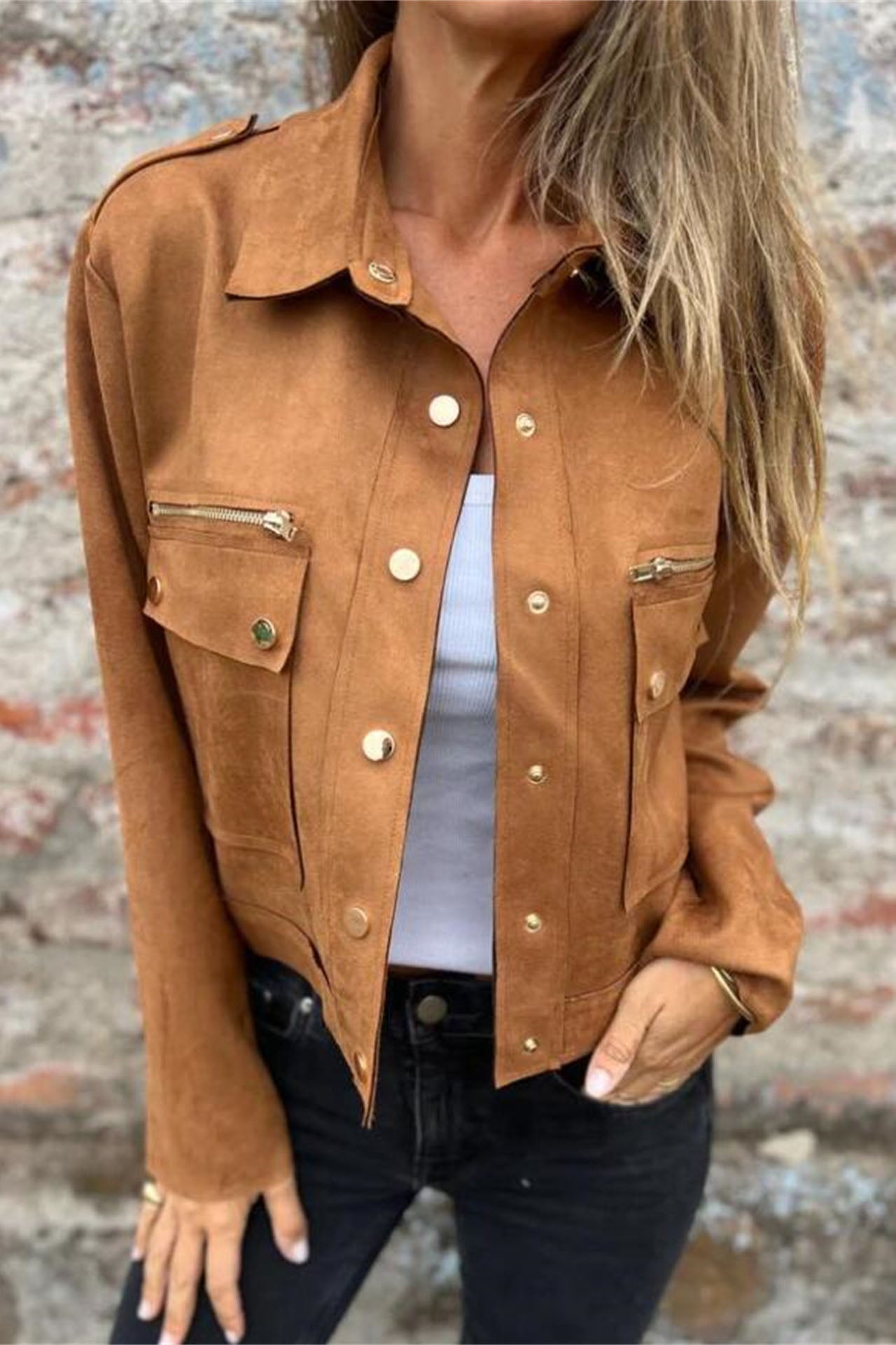 ModeGeist | Metallreißverschluss Revers Langarmjacke