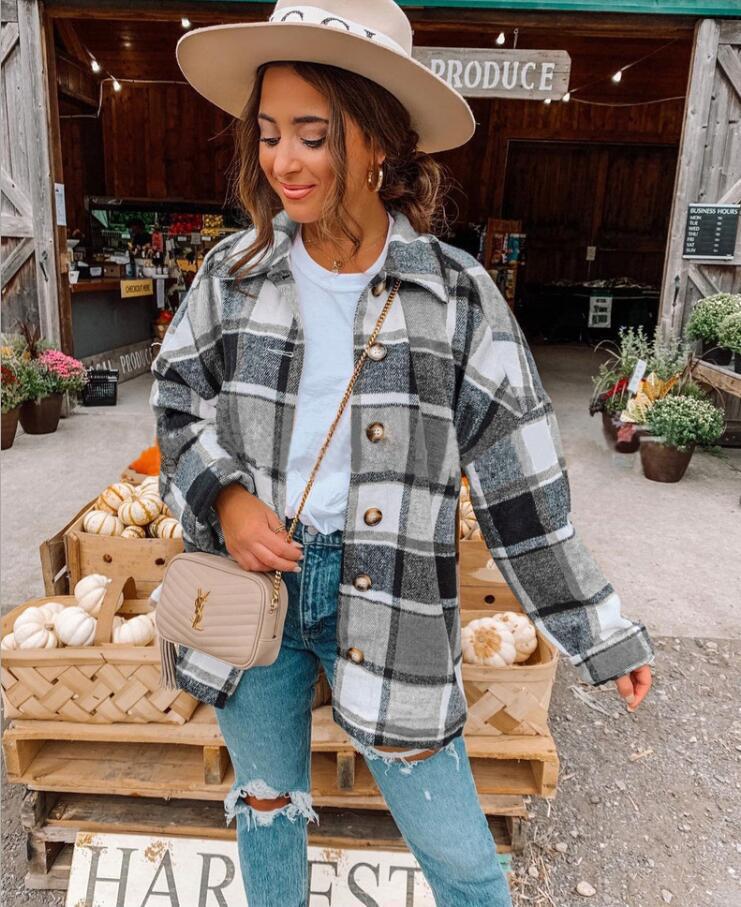 Damen lässige karierte Flanelljacke mit Knopfdetails ModeGeist