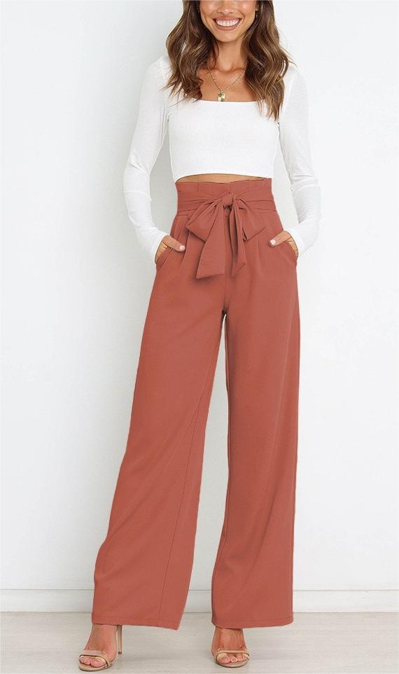 Damen Weitgeschnittene Hose mit dekorativem Bindegürtel ModeGeist