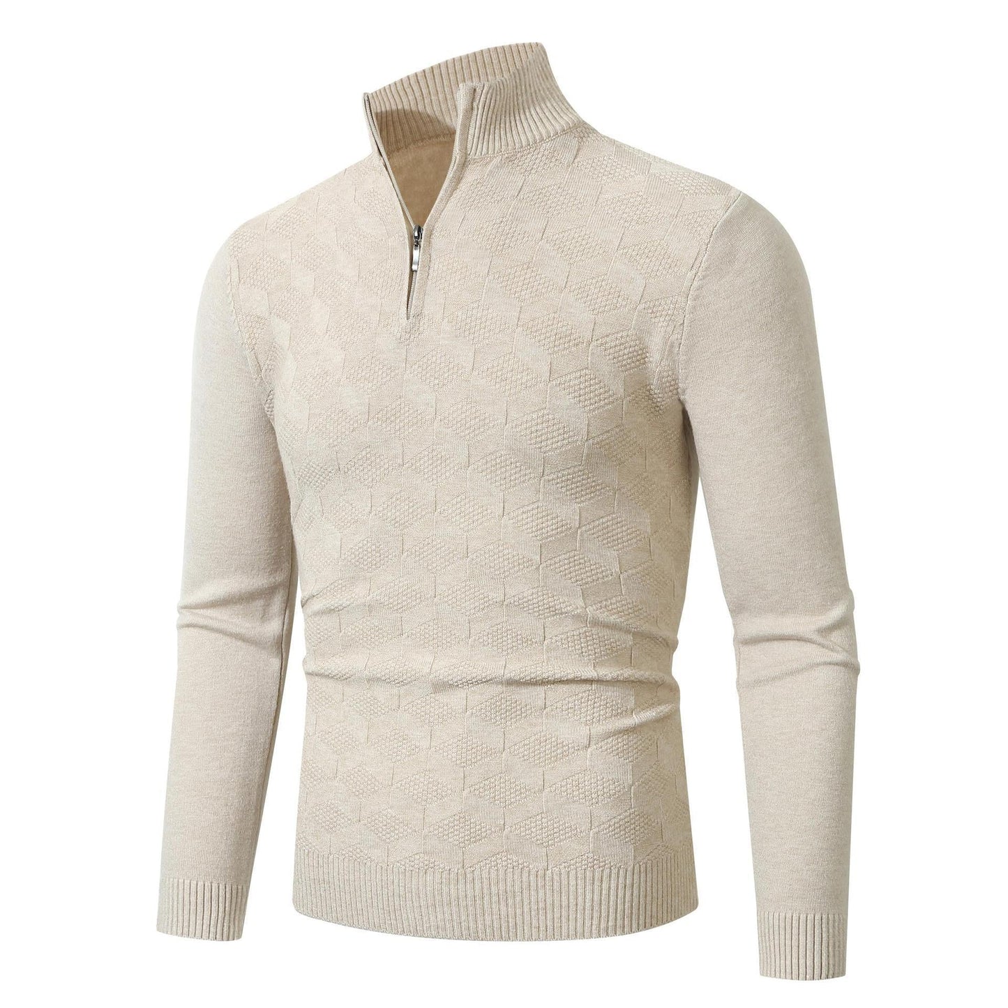 Herren lässiger Strickpullover mit halbem Reißverschluss und strukturiertem Muster ModeGeist