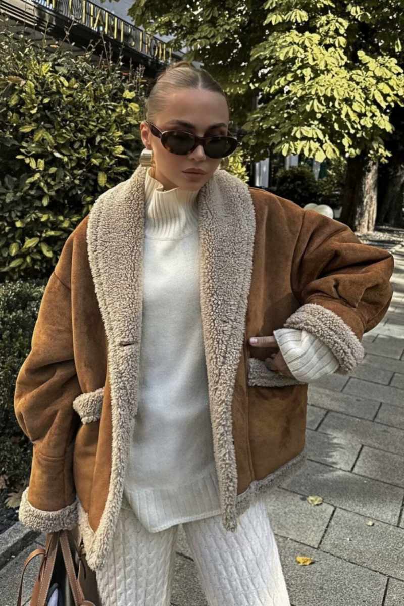 ModeGeist | Weiche Teddyjacke Lammfell-elemente Modern und Bequem