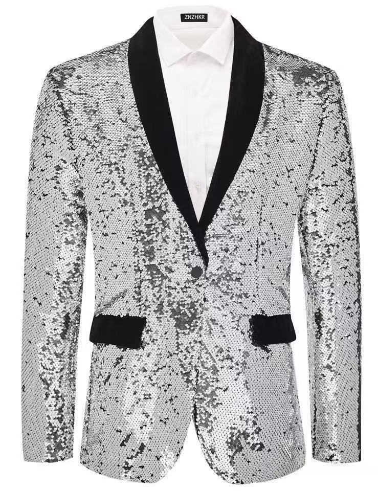 Herren Smokingblazer mit glänzenden Pailletten und eleganter Satinkragen ModeGeist