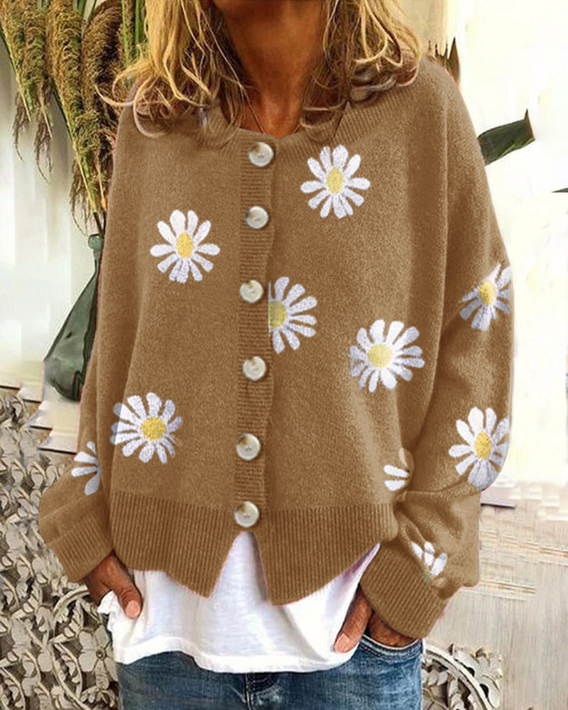 Damen Farbiger Baumwollpullover mit Blumenmuster ModeGeist