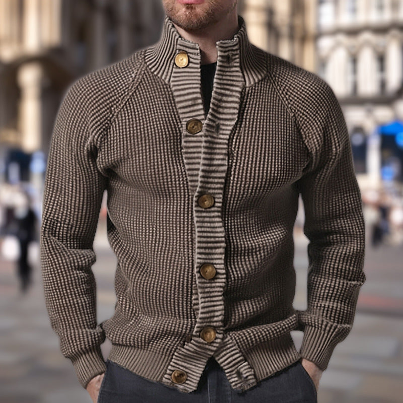 Herren Strickjacke mit modernem Waffelmuster und komfortablem Stehkragen ModeGeist