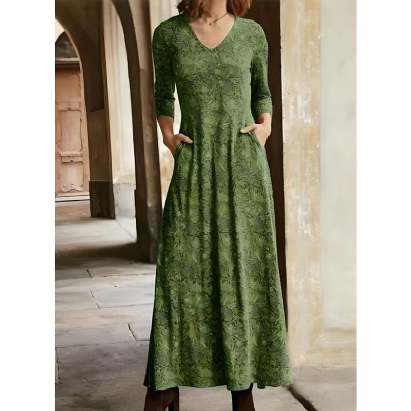 Damen Maxikleid mit dekorativen Mustern und praktischen Taschen ModeGeist