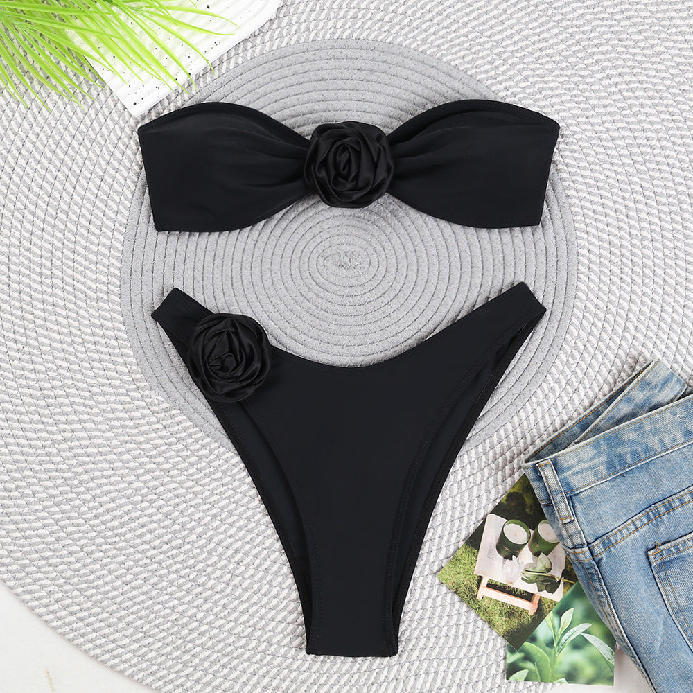 MODEGEIST Women's Floral Embellished Bandeau Bikini Set