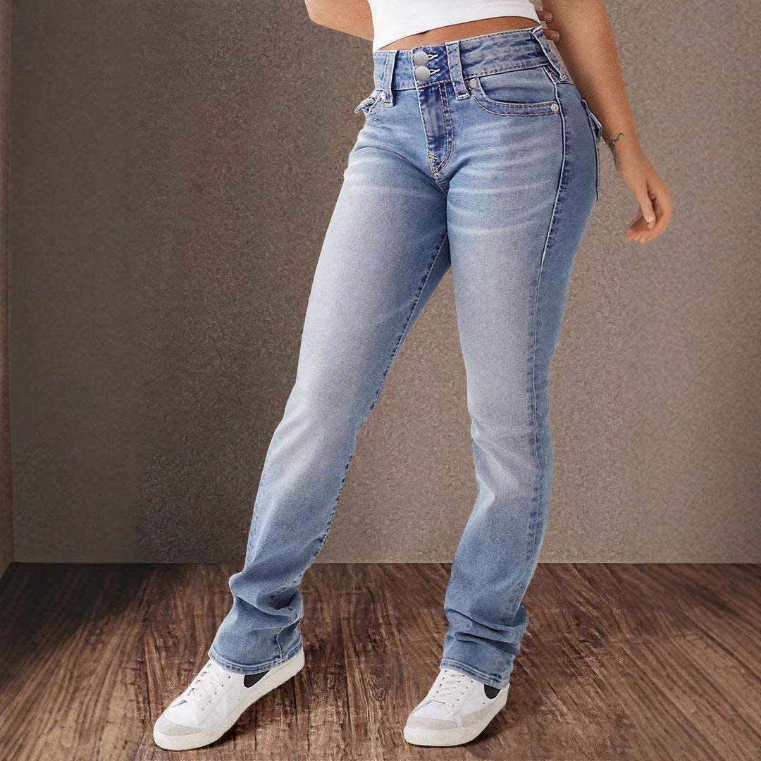 Damen Hohe Taille Bootcut Jeans mit Stretch-Anteil ModeGeist