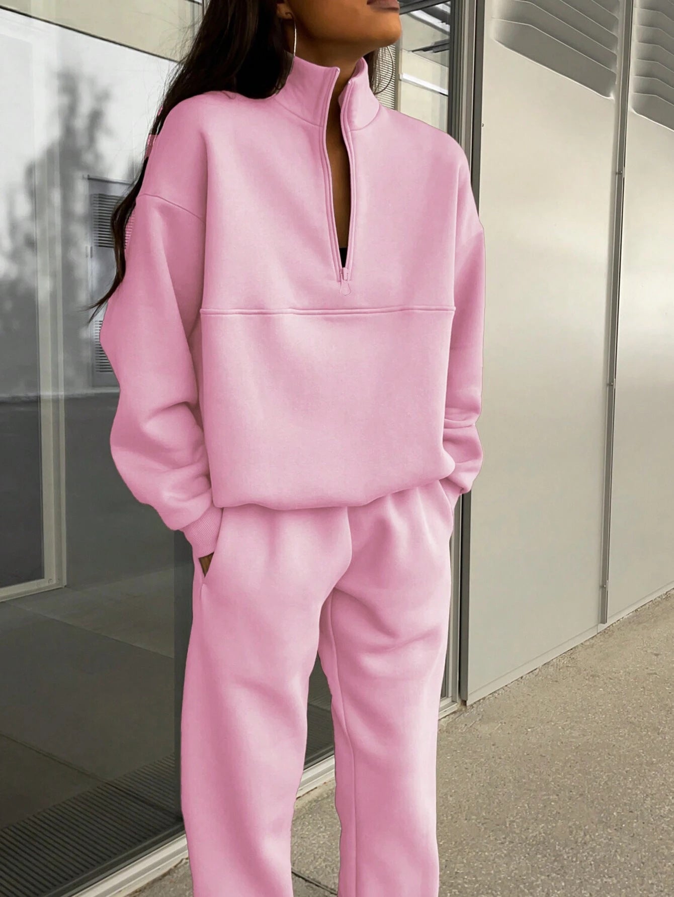 Damen bequemer Polarkragen Sweater mit passender Jogginghose ModeGeist