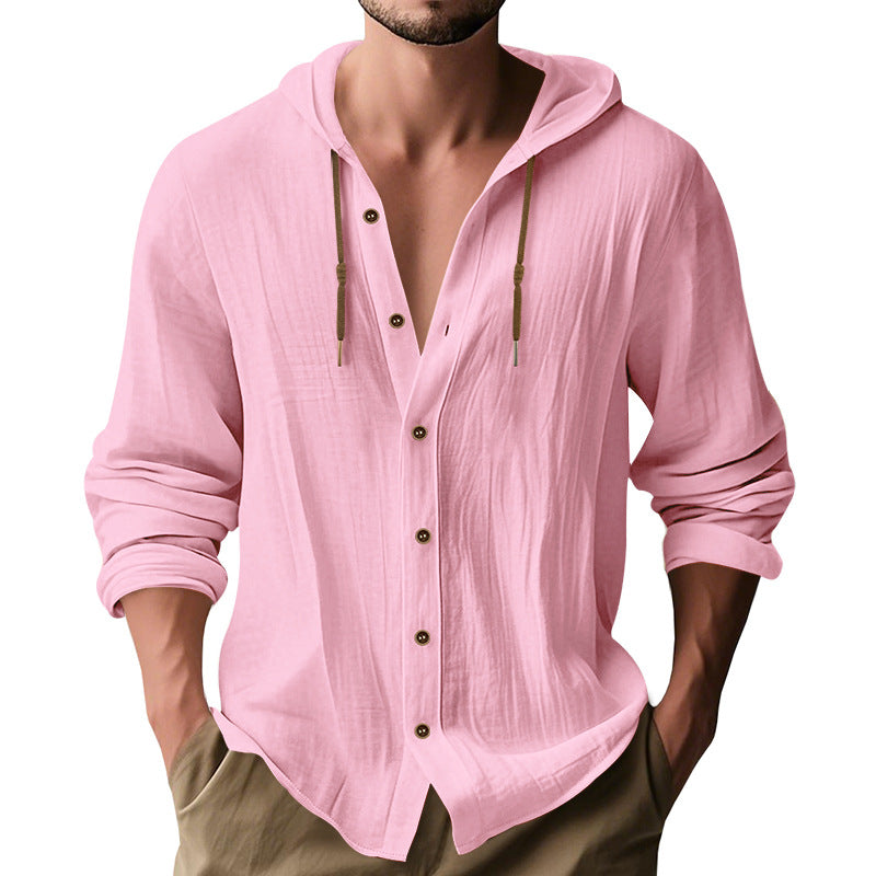 Herren lässiges Kapuzenshirt aus atmungsaktiver Baumwolle mit Knopfleiste und verstellbarem Kordelzug ModeGeist