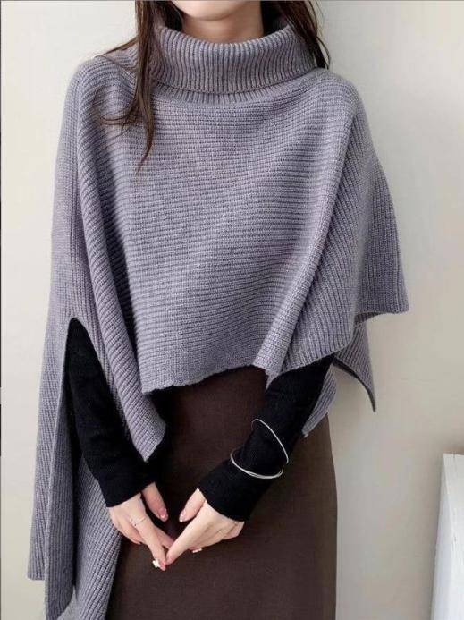 Damen Strickponcho mit hohem Kragen und asymmetrischem Schnitt ModeGeist