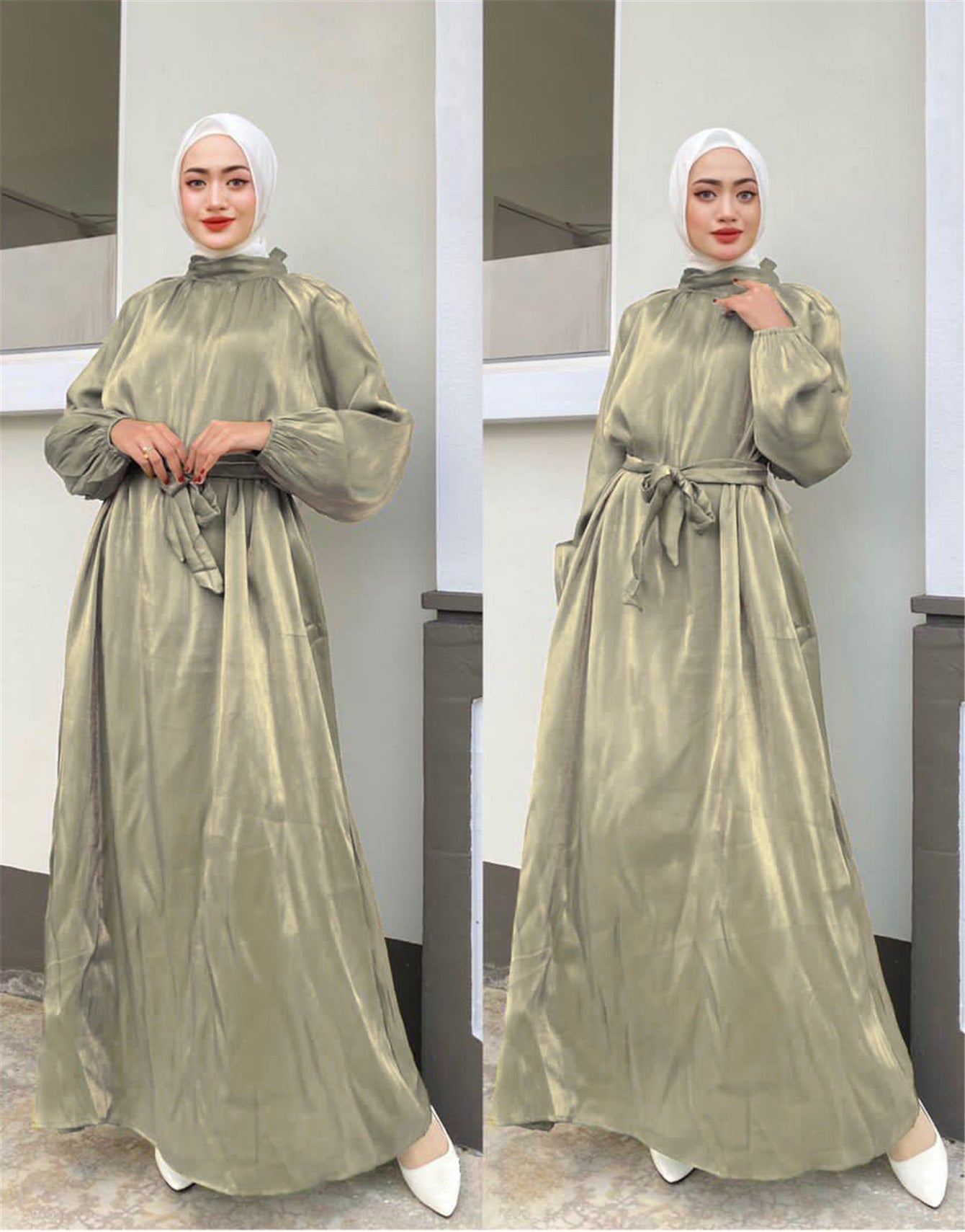 Damen Elegantes Langarmkleid mit Taillengürtel ModeGeist