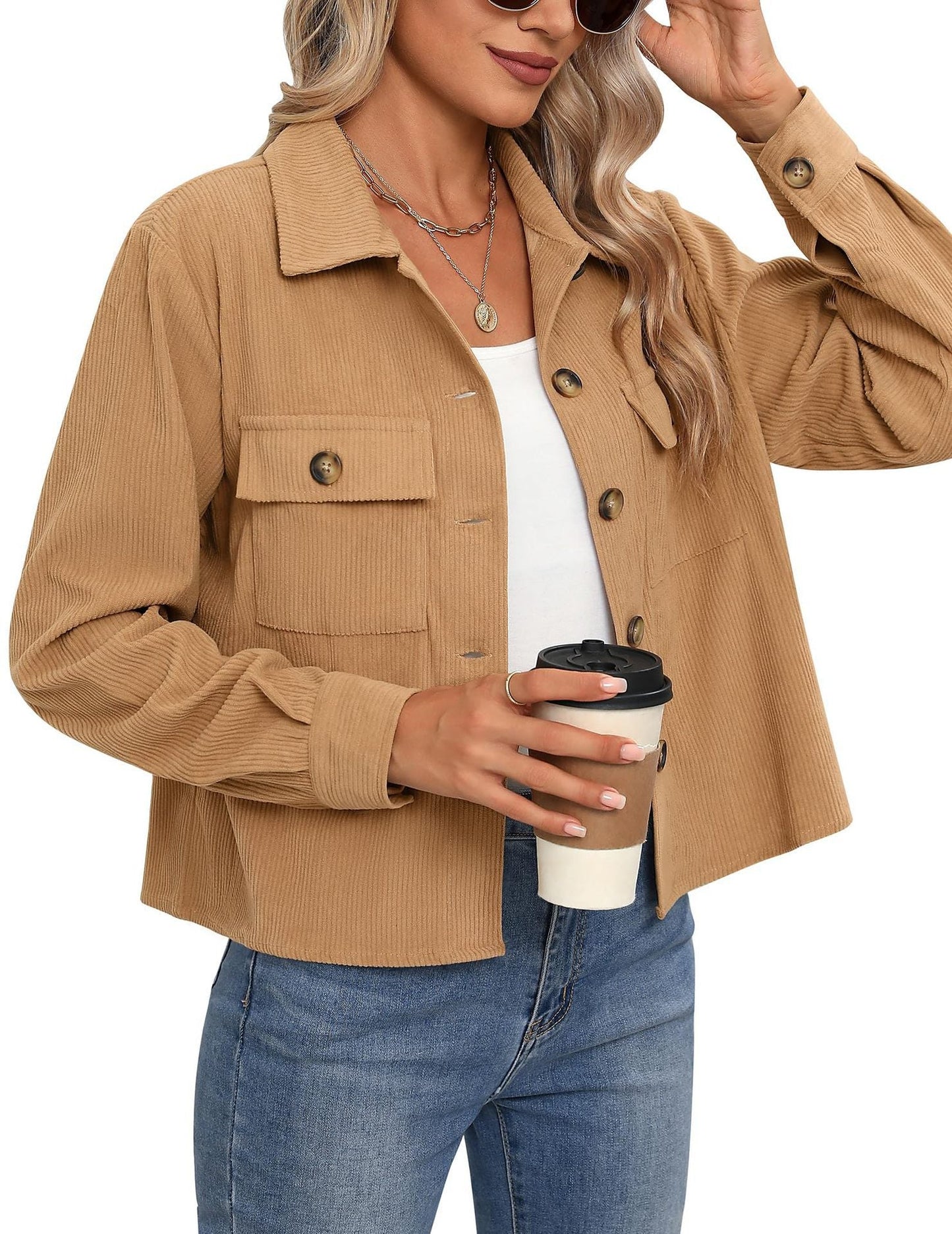 Damen Cordjacke mit zwei Brusttaschen ModeGeist