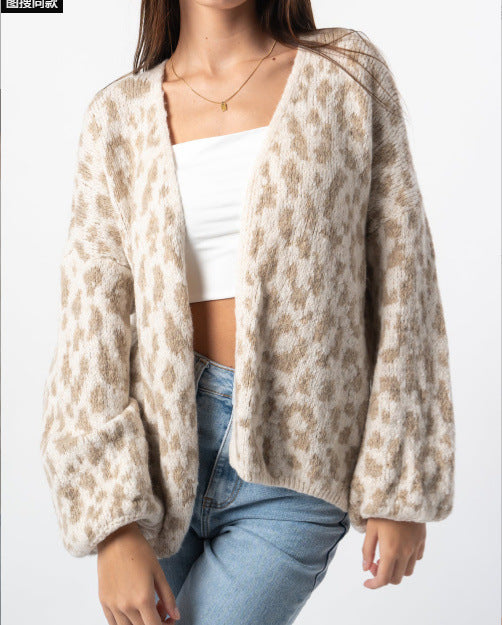 Damen lässige Strickjacke im Leopardenmuster ModeGeist