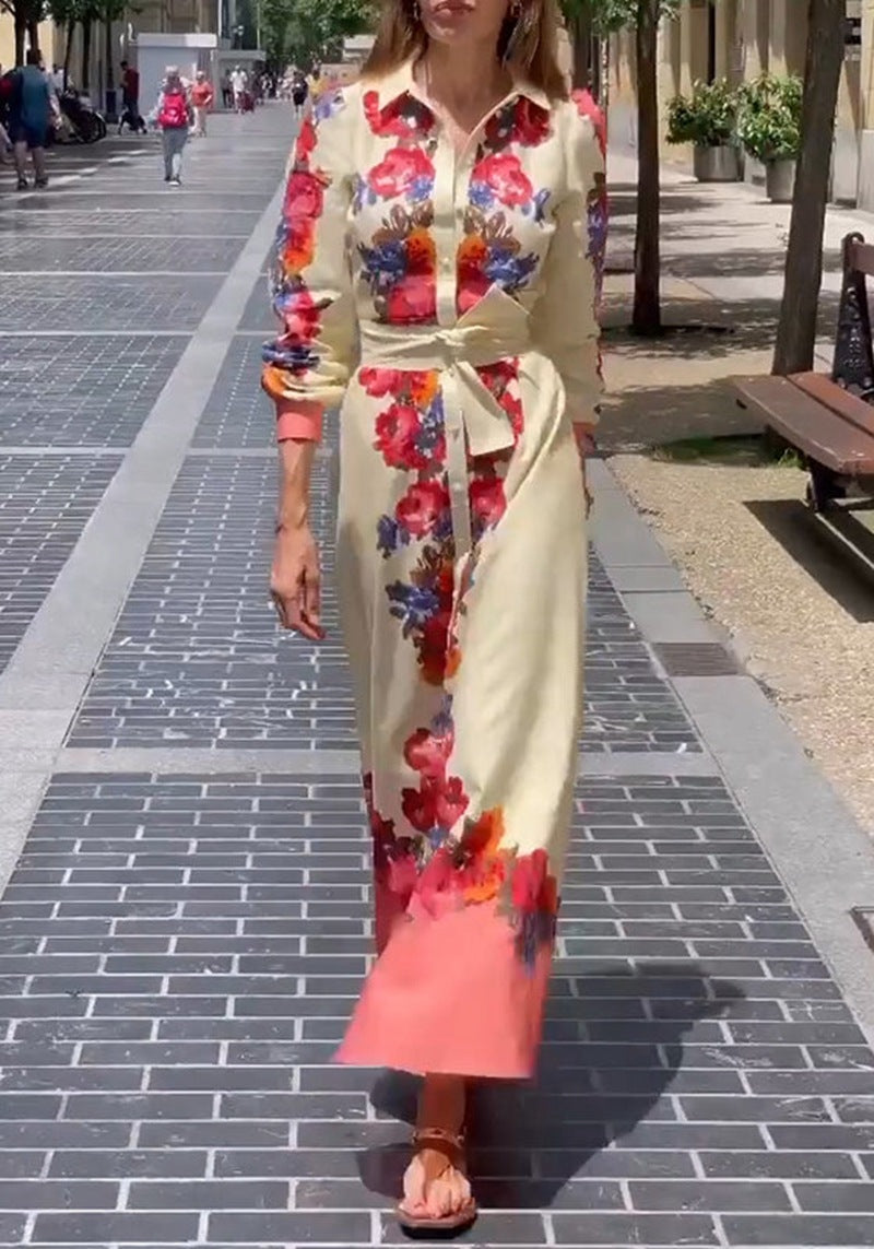 Blusenkleid für Damen mit Blumenapplikationen und Gürtel, MODEGEIST