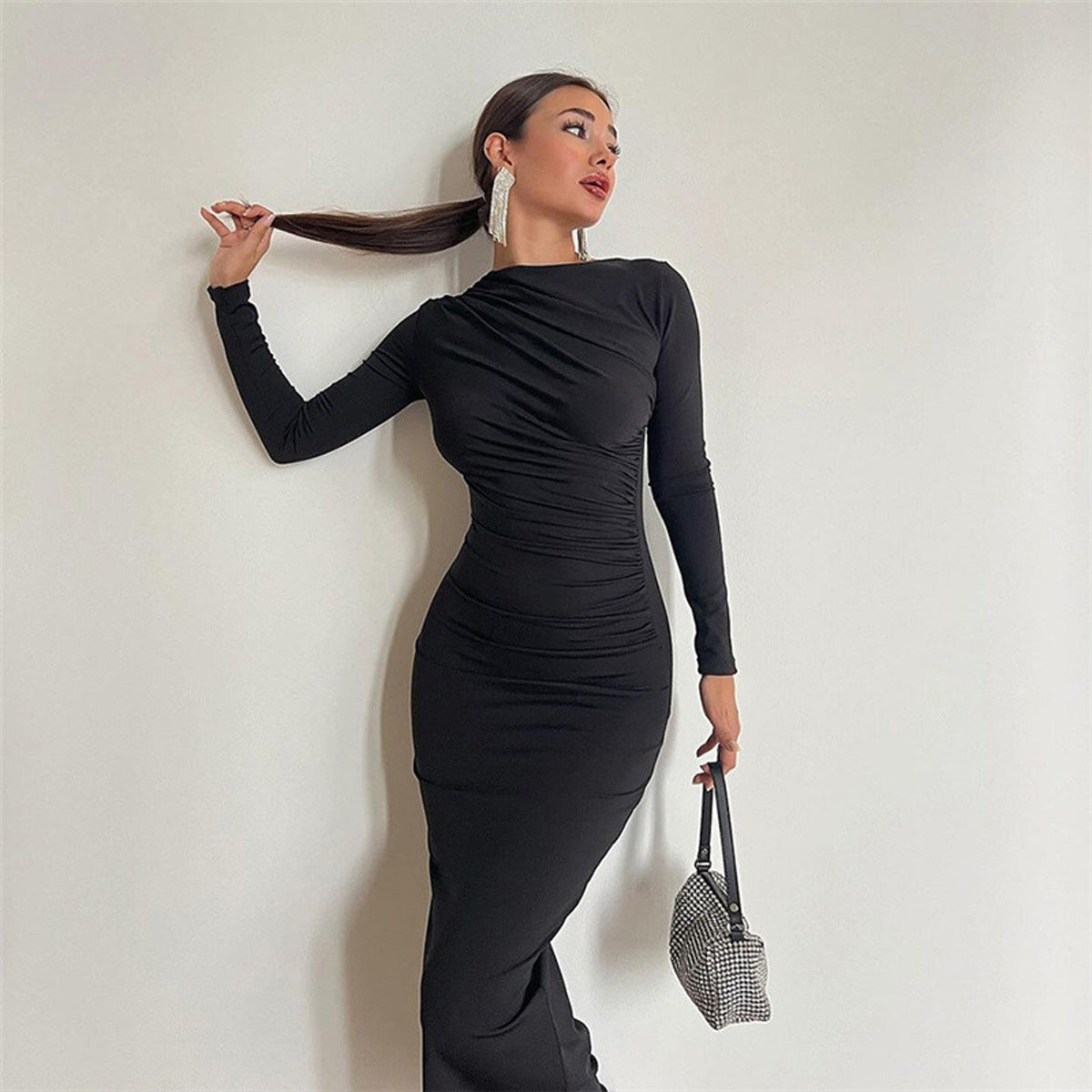 Damen Elegantes Wickelkleid mit langen Ärmeln und figurbetonendem Schnitt ModeGeist