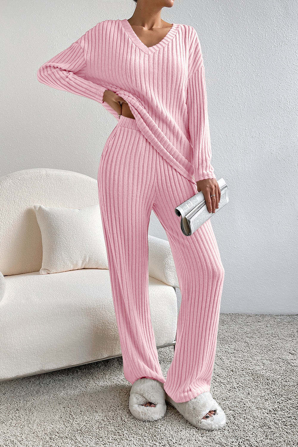 Damen Bequemes Lounge-Set mit Rippstruktur ModeGeist