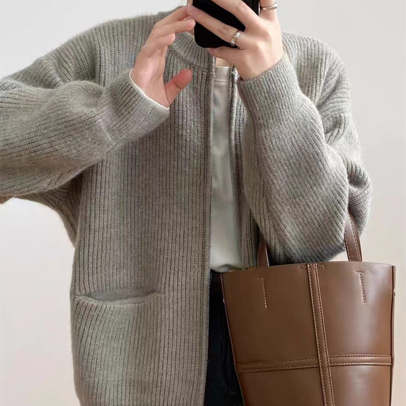 Damen Kuscheliger Strickcardigan mit Reißverschluss und gemütlicher Passform ModeGeist