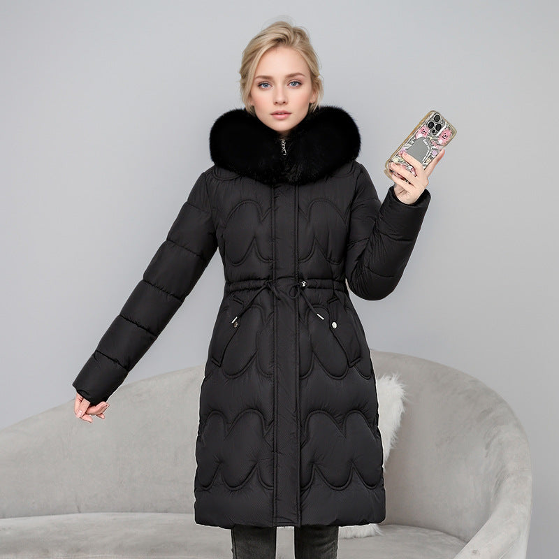 Damen modischer Puffer-Mantel mit abnehmbarem Kunstfellkragen und taillierbarem Gummizug ModeGeist