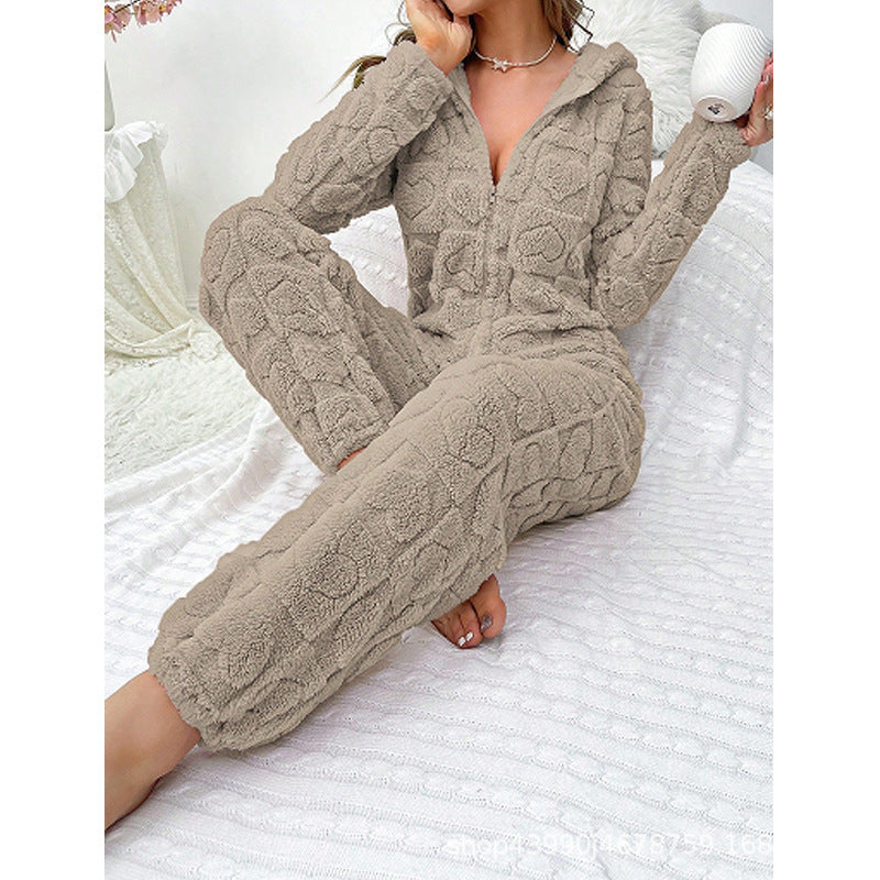 Damen Gemütlicher Fleece-Overall mit Kapuze ModeGeist