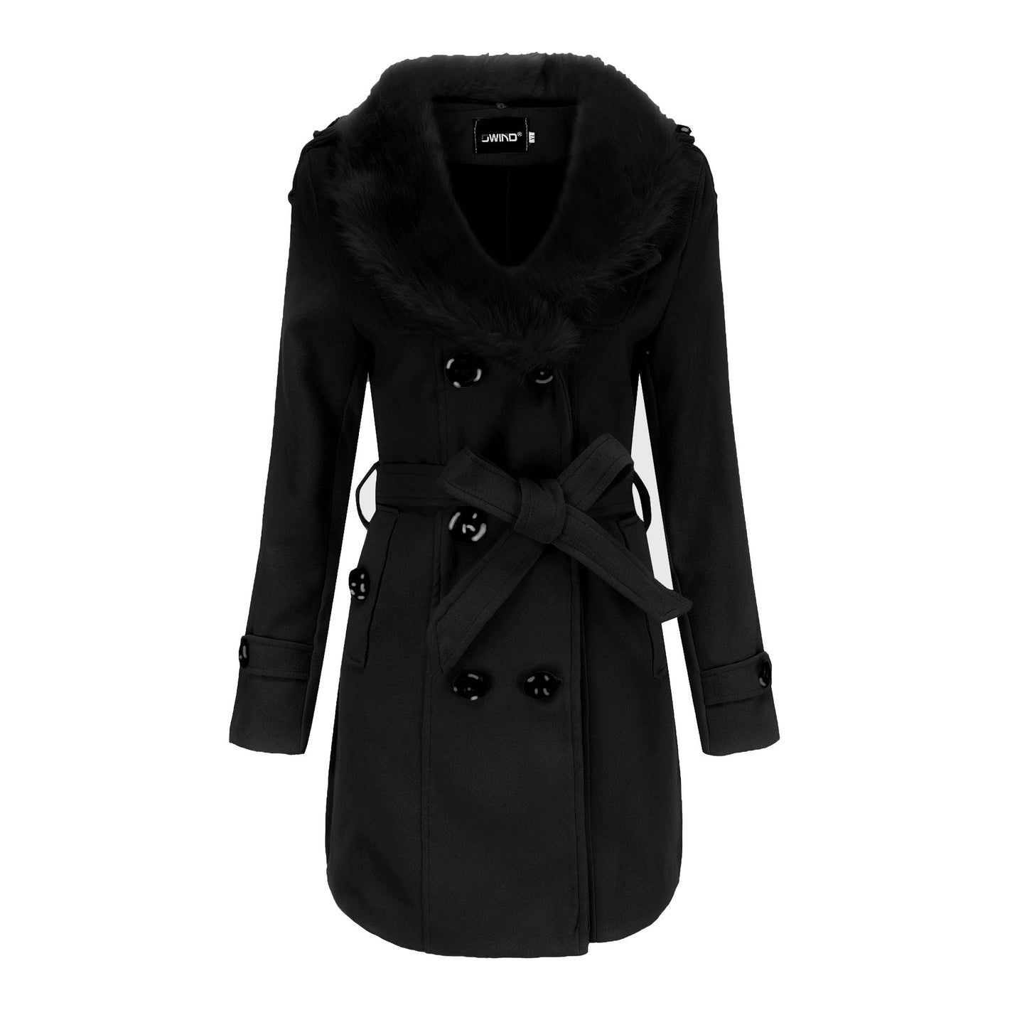 Damen eleganter Trenchcoat mit Kunstpelzkragen und Taillengürtel ModeGeist