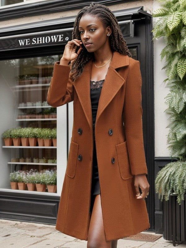Damen eleganter Wollmantel mit doppelter Knopfreihe und praktischen Taschen ModeGeist