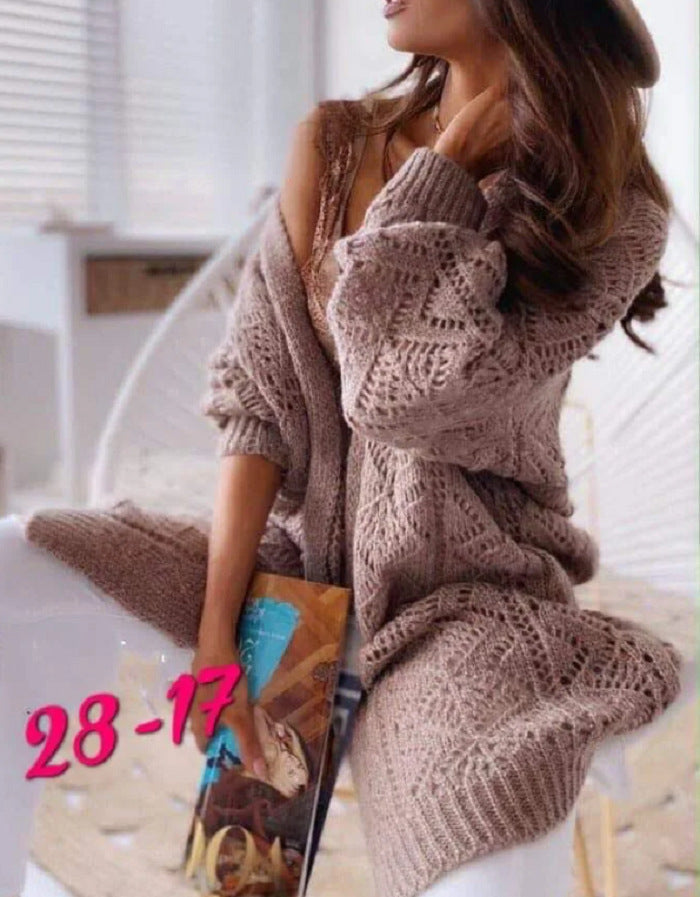 Damen Großer Strickcardigan mit Ajourmuster ModeGeist