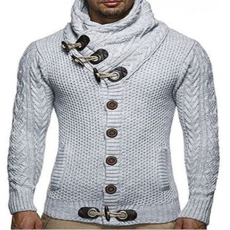 Herren Grobstrickpullover mit Schalkragen und Knopfdetail ModeGeist