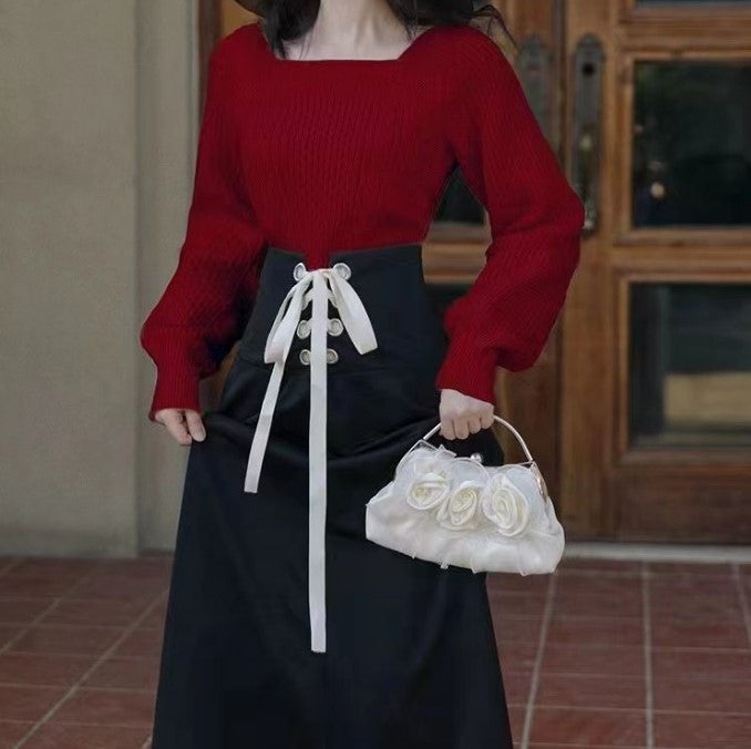 Damen Grobstrickpullover mit modernen Zopfdetails und quadratischem Ausschnitt ModeGeist