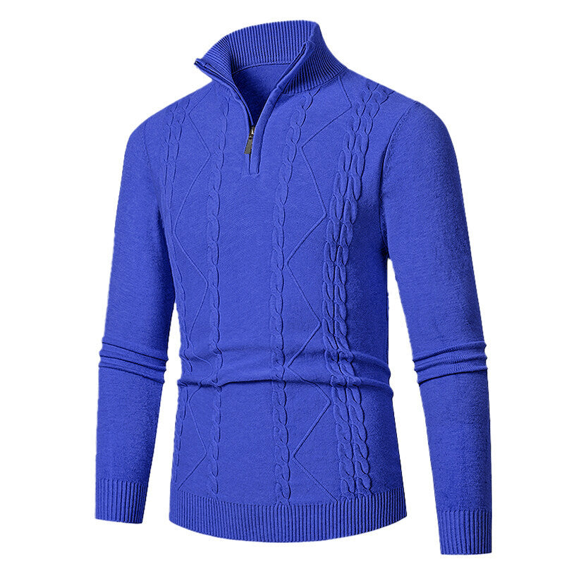 Herren Strickpullover mit Stehkragen und Zopfmuster ModeGeist