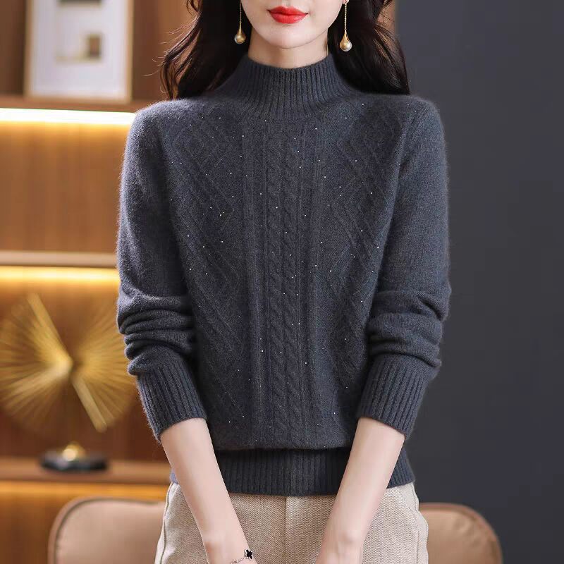 Damen Strickpullover mit Rippenstruktur und hochgeschlossenem Kragen ModeGeist