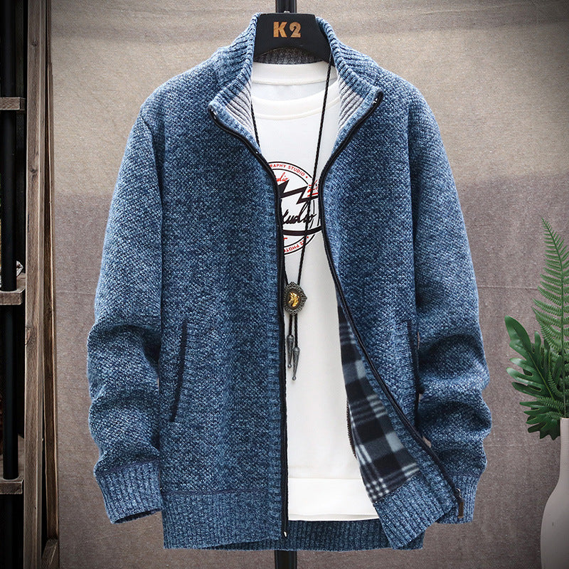 Herren Strickjacke mit Stehkragen und Taschen ModeGeist