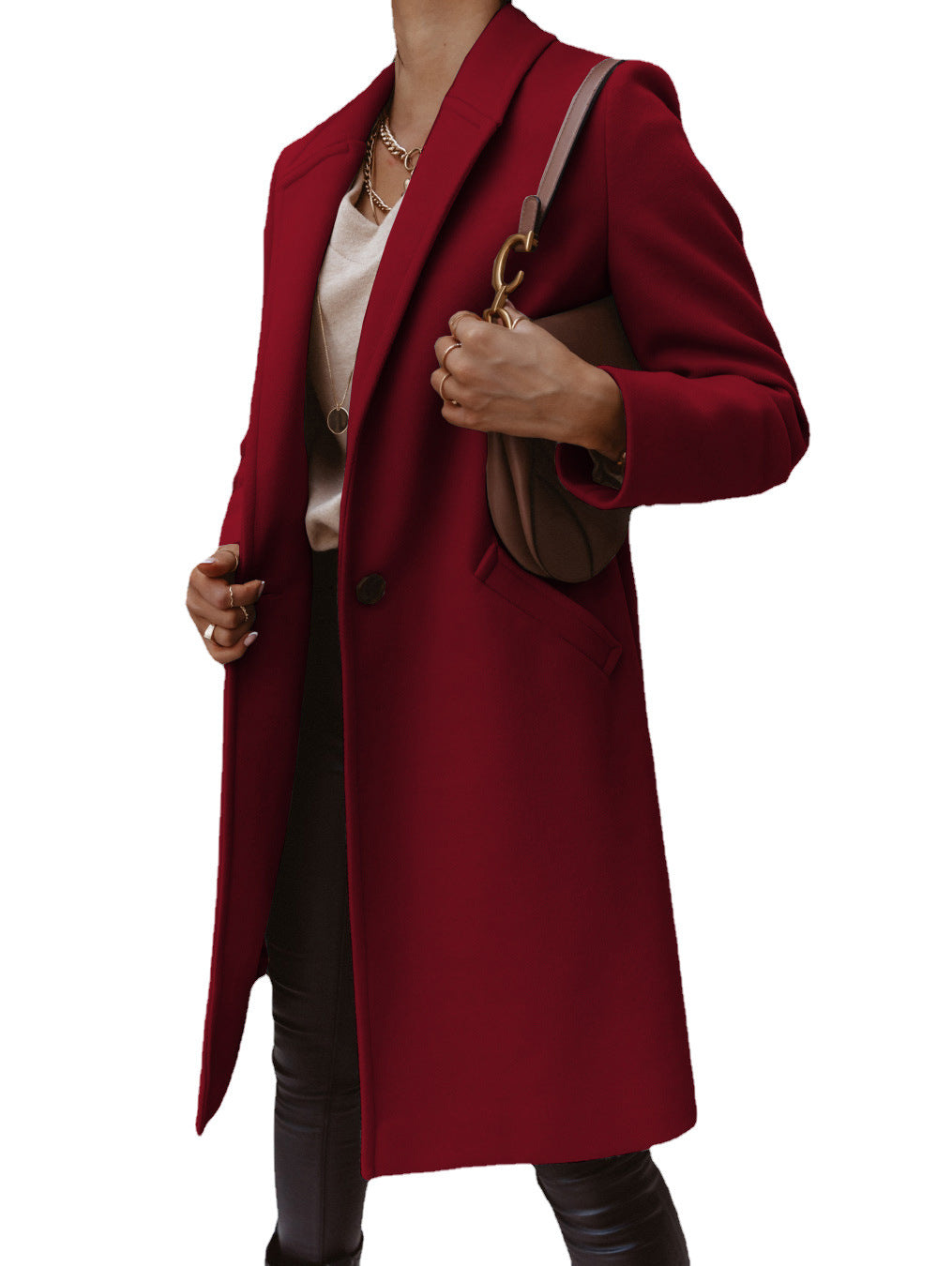 Damen Eleganter Wollmantel mit schmaler Silhouette und praktischen Taschen ModeGeist