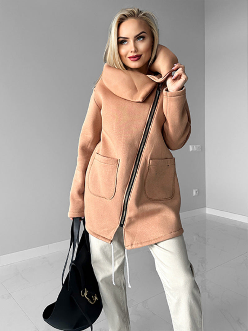 ModeGeist | Reißverschluss Revers Mid Length Fleece Sweatshirt Jacke