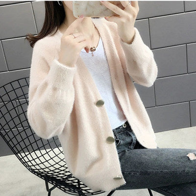 Damen Flauschige Strickjacke mit eleganten Knopfdetails ModeGeist