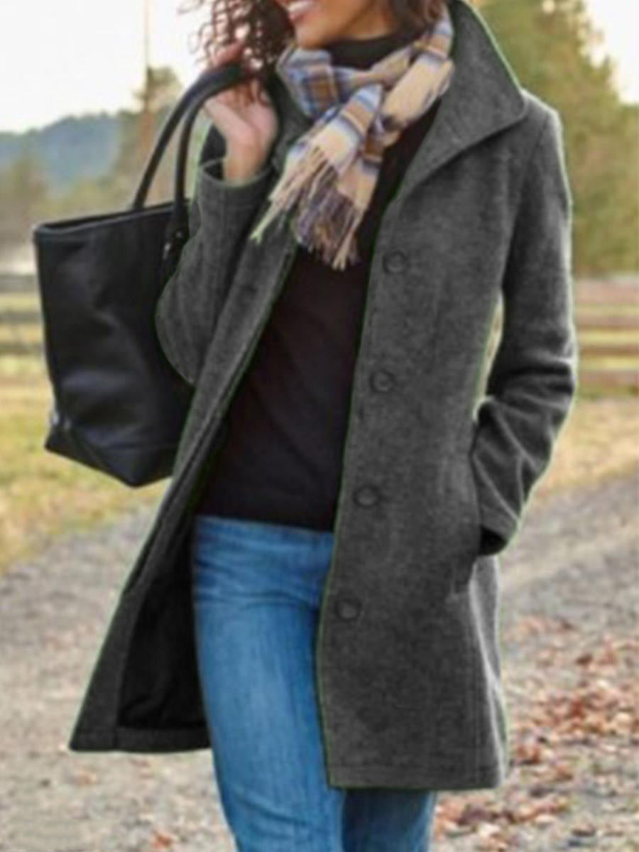 Damen Eleganter Wollmantel mit praktischen Taschen und klassischem Revers ModeGeist